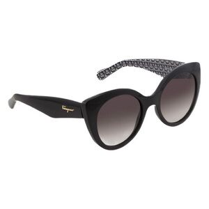 Salvatore Ferragamo Black Cat-Eye Sunglasses with Brown Gradient Lenses